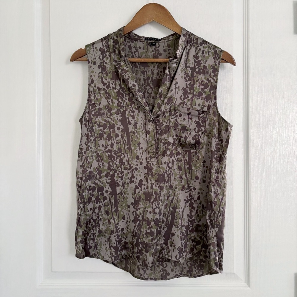 Theory Sinaclaire Silk Camo Print Tank Top Small Quiet Luxury